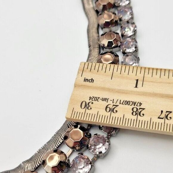 Vintage Bill Blass Silvertone 18" Statement Necklace Brown Crystal Rhinestones - Picture 6 of 6